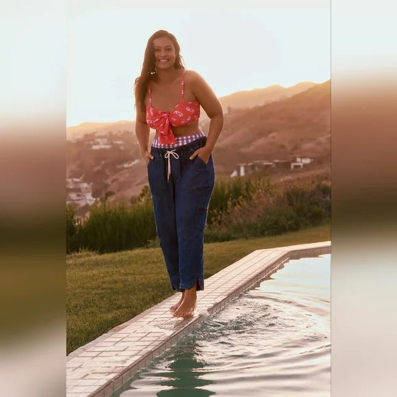 NEW Maeve Delaney Bow Bandeau Bikini Top Lobster L - Picture 7 of 7